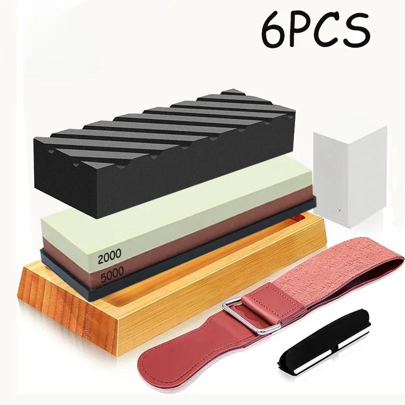 Profesionální sada kamene na broušení nožů 400/1000 3000/8000 Zrnitost Protiskluzová bambusová základna Oboustranné vedení nože brousek