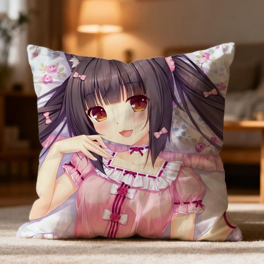 Popular N-NNekopara Cushion Cover Soft Washable Pillow Case Multi-Scene for Couch Bed Travel Office Use