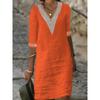 New Solid Color V-Neck Mid-Sleeve Cotton Elegant Dress
