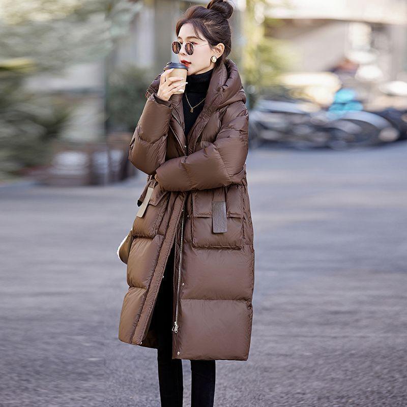 Mid To Long Jacket Knee Length Winter Item Thickened Warm Fashionable Loose Versatile Jacket Women's Solid Color