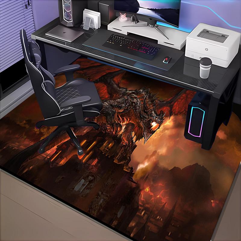 1PC Dragon's Fiery Warcraft Game Floor Mat for Living Room, Game Rooms, Office, Bedroom, Office Floor Mat Playful Design, Christmas Fan Gifts