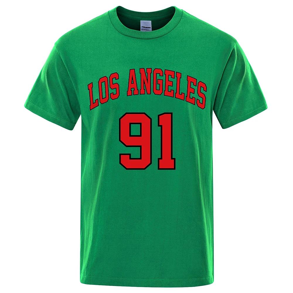 Los Angeles 91 Team Uniform Letter Printed USA City T-Shirts Unisex Summer Loose Short Sleeve Cotton Breathable Oversized T Shirt
