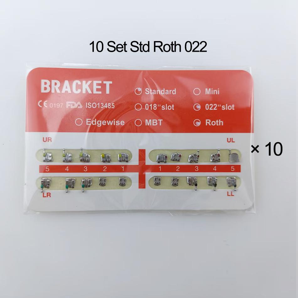 10er-Set kieferorthopädische Brackets, Mini-/Standardgröße, Mesh-Bracket, Zahnspange Roth/MBTt/Edgewise 022 018