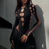 Y2K Gothic Sexy Dot Hollow Out body Ženy Hight Street Retro Dlouhé rukávy Tenké tričko Dámské elegantní Streetwear Módní Design Body