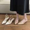 Baotou Sandals Women's 2025 New Summer French Pointed Thin Heel Light Mouth Word with Nude Rivet High Heels