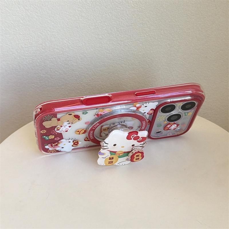 

Red Wealthy Cat Magnetic Case for iPhone 17/16 Pro Max/15/14 iPhone 17 Pro (Precision Hole)