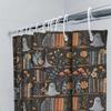 Spooky Halloween Shower Curtain with Ghost and Bookshelf Design - Perfect for a Fun and Festive Bathroom Decor Easy-Clean