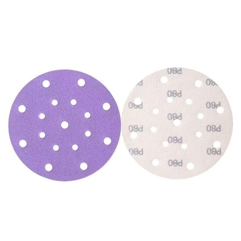 Purple 17-Hole Self-Adhesive Velvet Sandpaper for Auto Polishing, 6-Inch