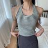 New Arrivals Open Run Halter Sleeveless Slim Fit Stripe Top