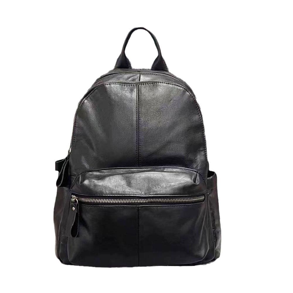 Mochila de Cuero para Mujer Negra Primera Capa Cuero Vacuno Suave Mochila para Mujer Bolso de Mujer de Moda