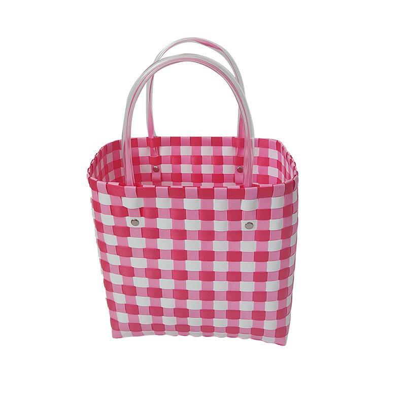 Children's Rainbow Plaid Woven Handbag - DIY Summer Bag for Vegetables & Fruits