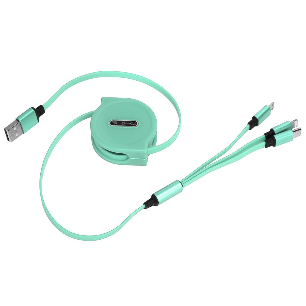 3 in 1 Multi Retractable Charger Cable 3A with TypeC for IOS Micro USB Connector 1.1M(Green )