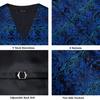 Herren-Weste, blau, schwarz, geblümt, Hochzeit, formelle Weste, Krawatte, Krawatte, Set, Event, Party