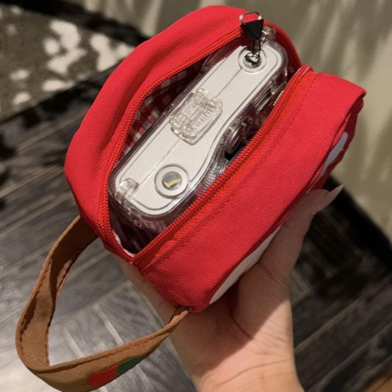 1Pcs Red Apple Camera Storage Bag Travel Embroidered Apple Cosmetic Bag Cute Apple Stitching Square Bag For Instant Cameras