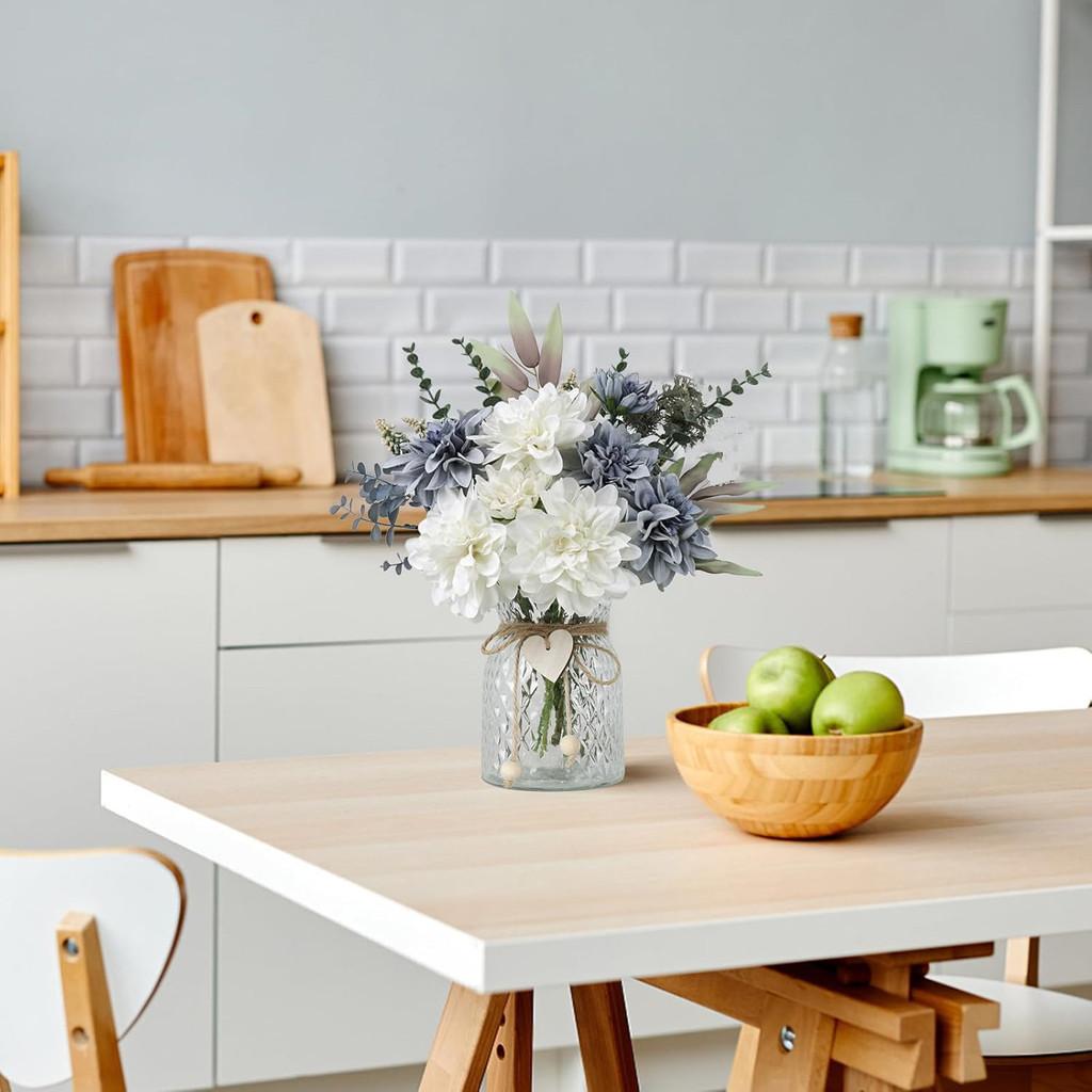 Bouquet Populaire de Fleurs Artificielles Roses avec des Fleurs Inspirées des Dahlias Élégant Blanc et Violet Pour les Salons d'Asie du Sud Décoration de Maison