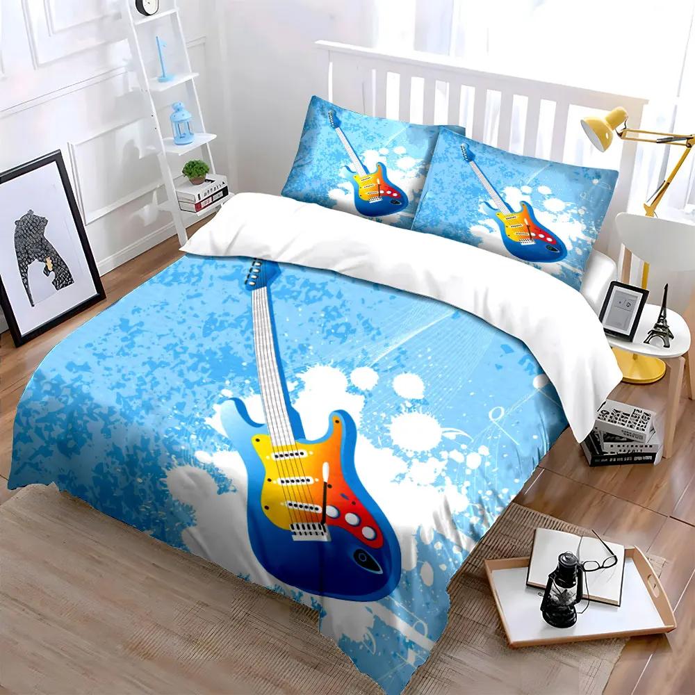 """Buntes Gitarren-Kunstdekor-Set" Mehrere Größen Kinder- und Schlafzimmer für Erwachsene Exquisites 3-teiliges Bettwäsche-Set Geschenk"""