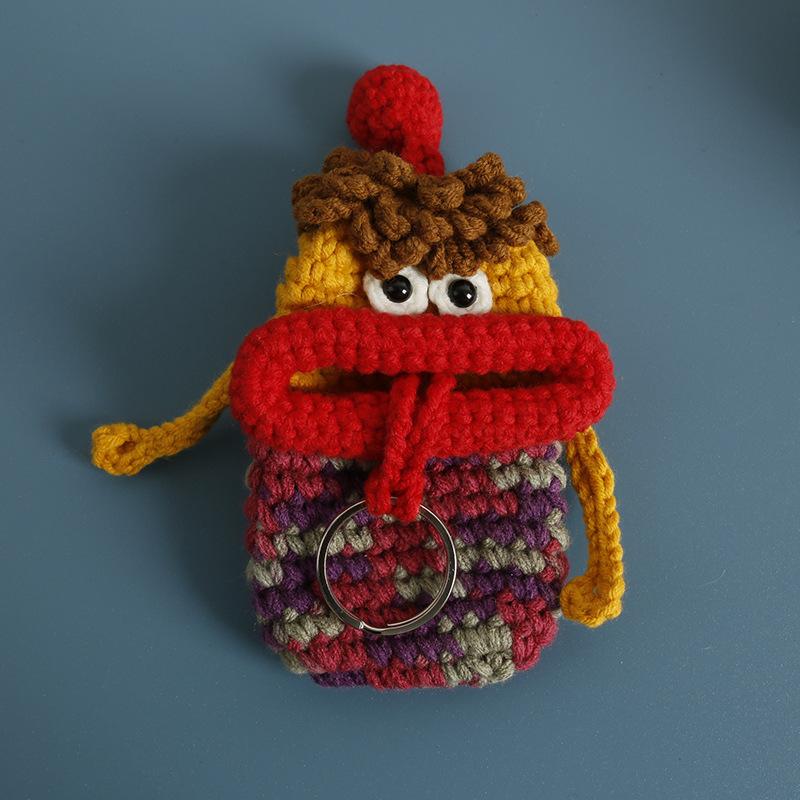 Funny Sausage Mouth Doll Series Crochet Bag Keychain For Car Keys Holder Knitting Doll Keyrings For Key Storage Custom Accessory