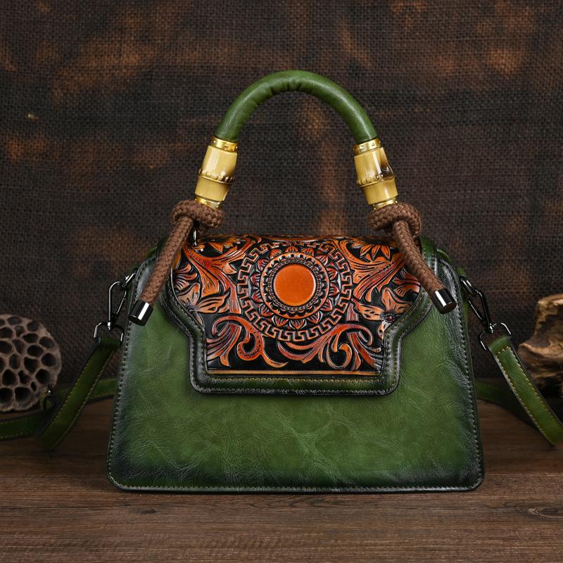 Johnature Sac à main en cuir gaufré fait à la main pour femmes, sac à main de luxe polyvalent, sacs à bandoulière et à bandoulière