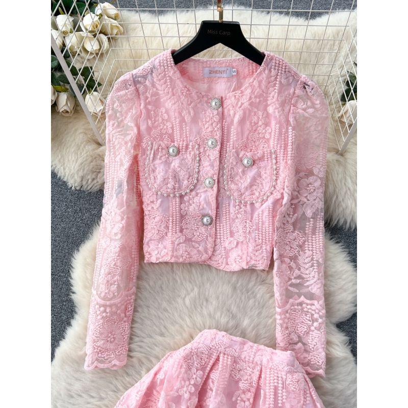 Classic Style round Neck Puff Sleeves Large Swing Autumn Clothing Lace