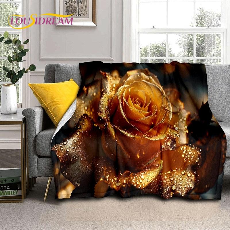 Mantas Suaves Románticas Nórdicas con Flores de Rosa 3D, Manta de Tiro para Mantener el Calor, Manta Cómoda para Picnic, Camas, Sofá, Dormitorio del Hogar, Regalo