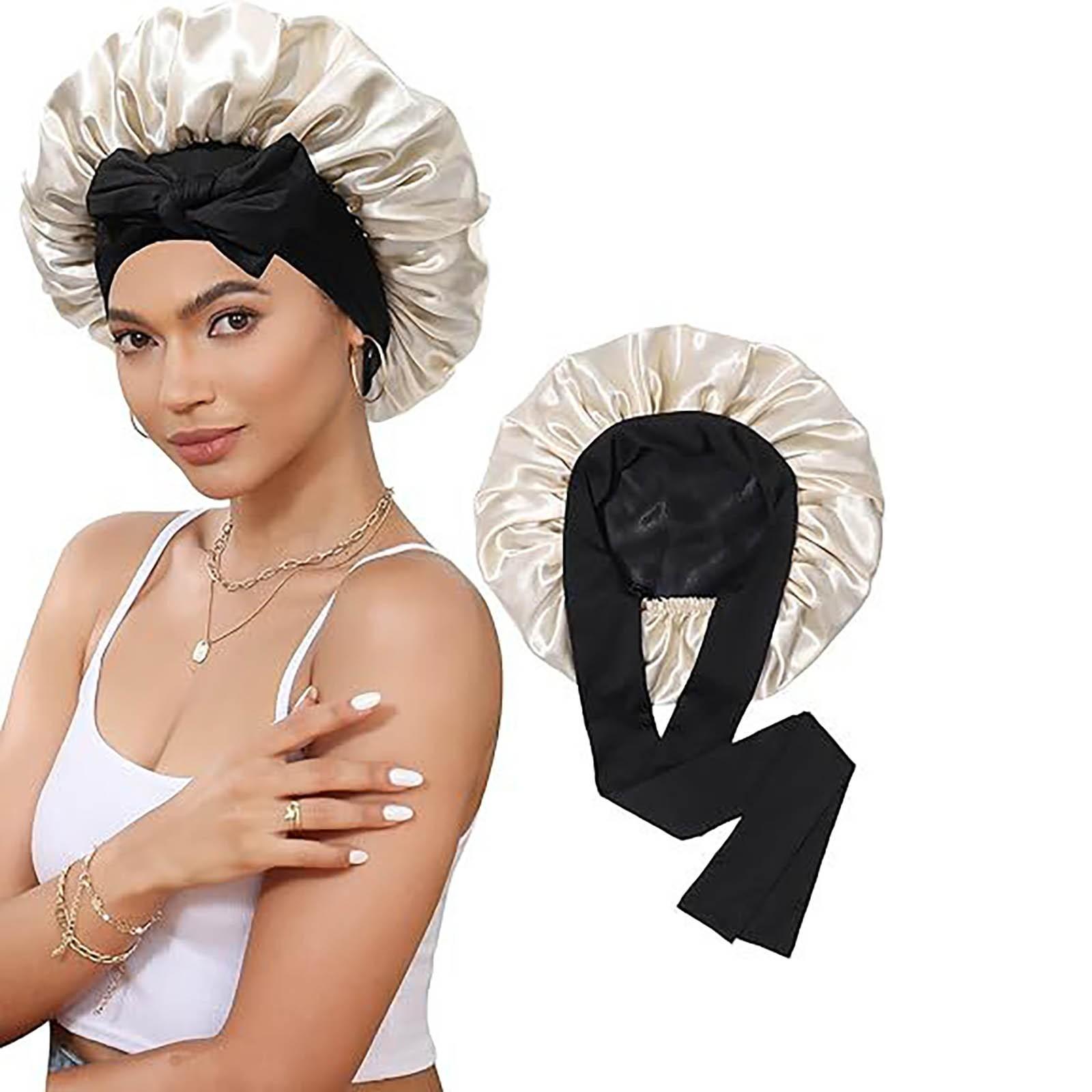 

Женская модная эластичная шапочка для душа с широким краем и длинным хвостом, цветная двусторонняя женская шапочка для волос средней длины One Size белый