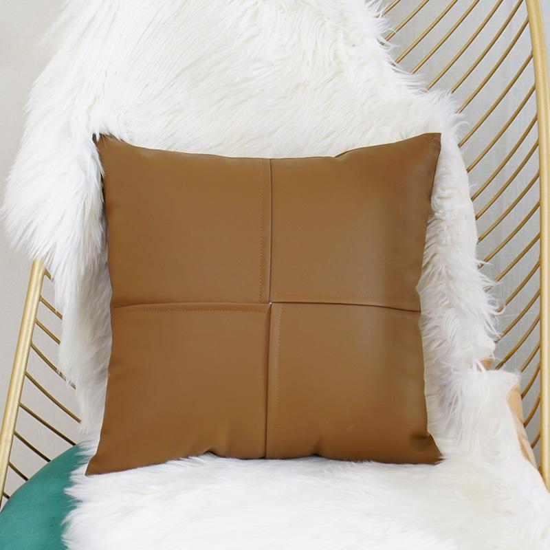 

Solid PU Leather Pillow Covers Minimalist Patchwork Cushion Covers Sofa Throw Pillow Cover with Zipper Lumbar Support Backrest 45x45cm