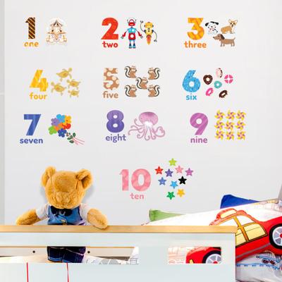 2 Pçs/set Número Adesivo de Parede Dos Desenhos Animados 1-10 Números Animais Palavras em Inglês Educacional PVC Sala de Estar Número Aprendizagem Decalque de Parede Suprimentos do jardim de infância