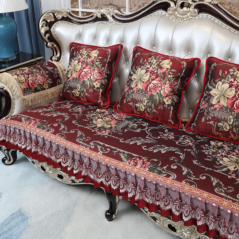 Embroidery Jacquard Sofa Cover Retro Classic Cushion Luxury Fabric Combination Sofa Cover Anti-slip Slipcover Living Room Decor