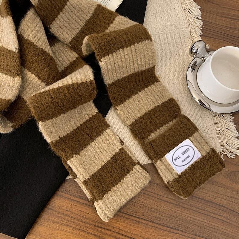 Japanese Style Fashion Striped Scarf Y2K Harajuku Gothic Long Striped Scarves Thicken Warm Knitted Streetwear Winter Shawl New