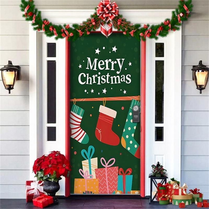 Christmas Party Background Decors Durable Polyester Door Hanging Tapestry Easy Mount