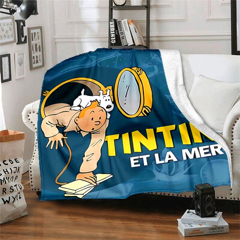 1pc Blanket The Adventures of Tintin2 Print Design, Lightweight Blanket for Sofa, Bed- Soft &Warm, Gift for All Seasons like Christmas, Halloween