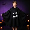 Spooky Cosplay Cloak for Boys Girls Hooded Ghost Costume, White/Black Cape Costume Kids Adults, Cute Face Party Dress Halloween Outfit with Wave Edge
