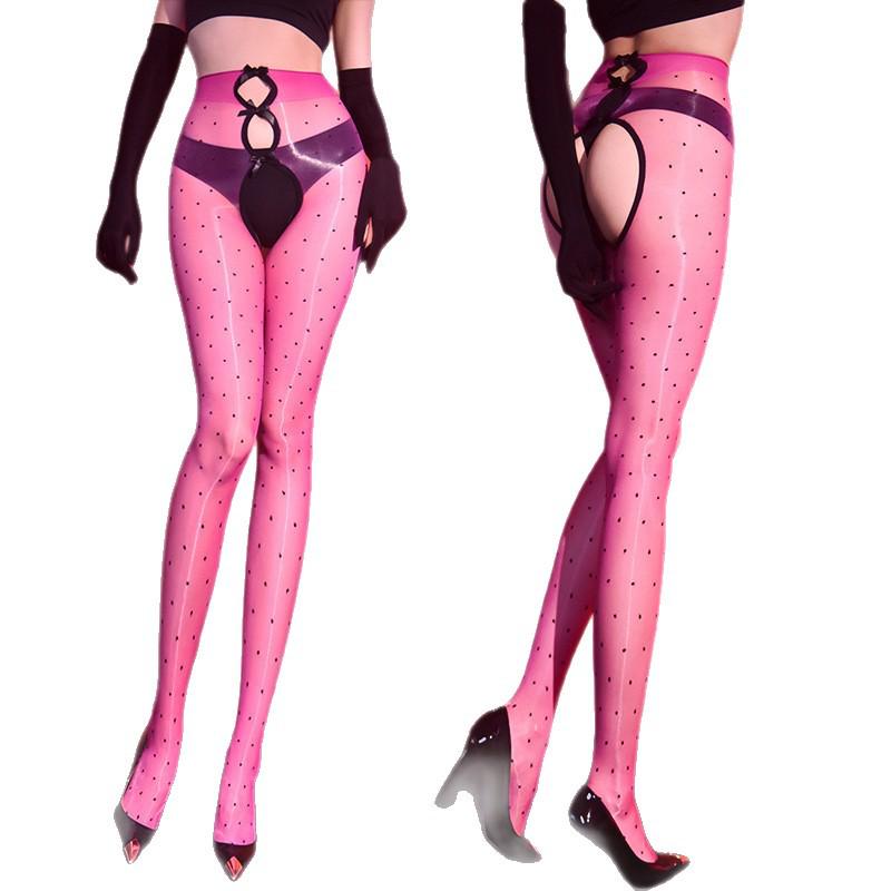 5D Aurora Polka Dot Black Silk Pantyhose: Ultra-thin, Skin-friendly, Sunscreen, Summer Sexy Open Crotch, Footed Stockings.