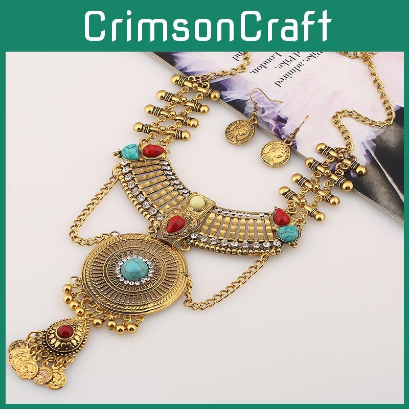 Ethnic Style Simulation Gemstone Decoration Women Necklace And Earring Set For Women