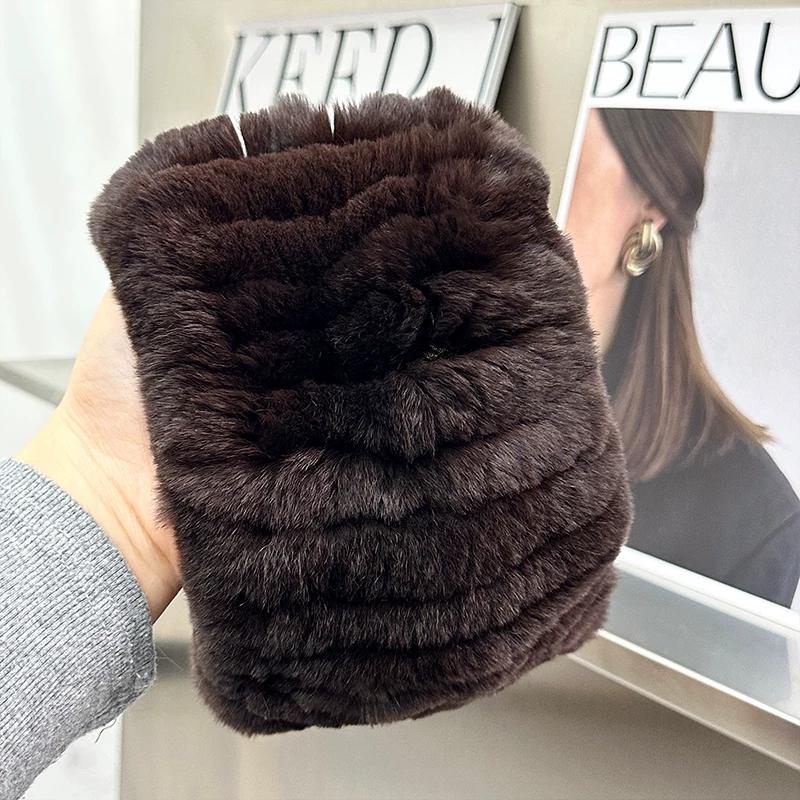 Korean Version of Cute Real Rex Rabbit Hair Neck Cover Winter Elastic Mesh Scarf Headband Versatile Plush Headgear Warm Scarf Women