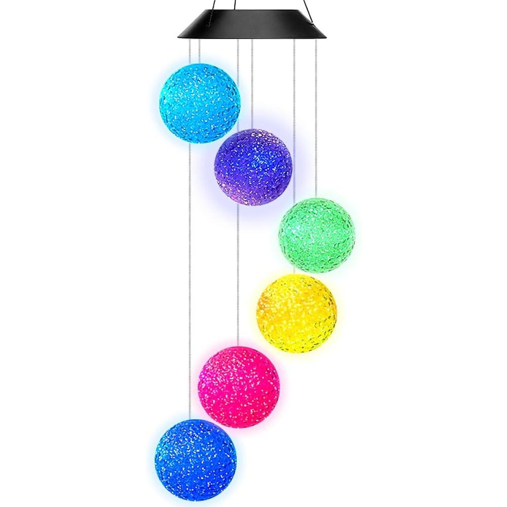 Color Changing Solar Power Wind Chime Outdoor, Waterproof Hanging Crystal Ball Wind Chime for Patio, Yard, Garden and Home Decor