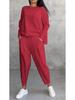 2025 Women's Solid Color Round Neck Long-Sleeve Suit with Pocket Pants