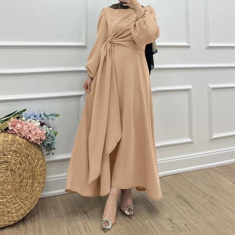 ZANZEA Women Casual Round Neck Long Sleeve Muslim Long Dress
