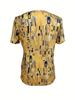 Mustard Yellow Women's Tee - Art Deco Geometric Pattern Graphic, Stylish Retro Print Design for Casual Daily Wear