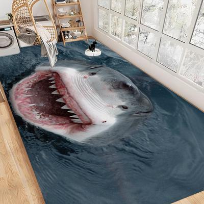 Alfombra de Piso de Tiburón Divertida Antideslizante para Lavandería Decoración de Lavandería Balcón Sala de Estar Infantil Alfombrillas de Noche