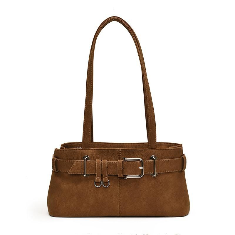 Vintage Textured Tote Bag Casual Versatile Belt Buckle Shoulder Bag Niche Design European and American Commuter Bag Cross-Border