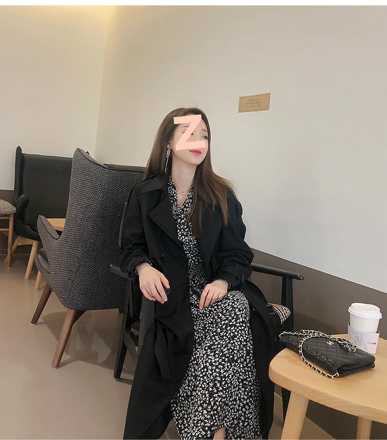 Damski jesienny płaszcz trencz z drapowaniem 2025: Średniej długości, Styl brytyjski, Za kolano, Bogini szyk