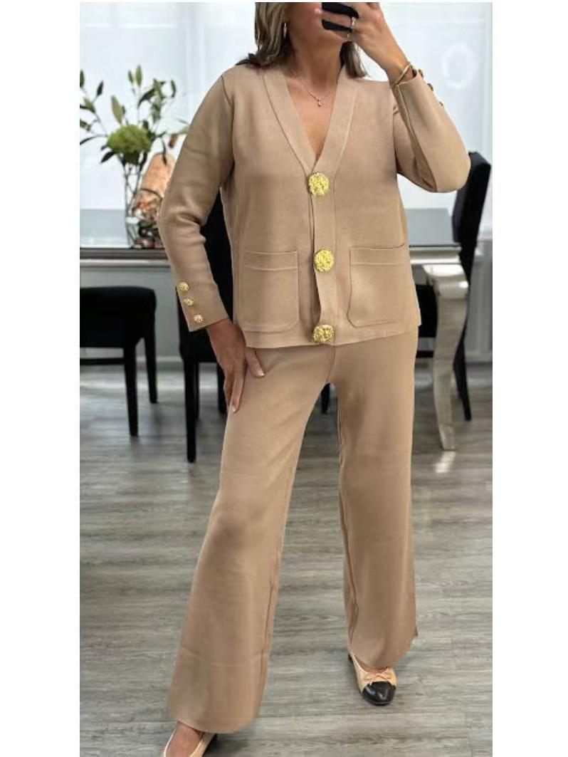 

Женский костюм-двойка в европейском стиле: Вязаный кардиган и брюки широкого кроя One Size