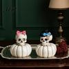 Versatile Festival Scene Decorations Gothic Skull Pumpkin Statue, Halloween Bride Groom Figurine, Pink Bow On Ornament for Desktop Mantel Decor Unique