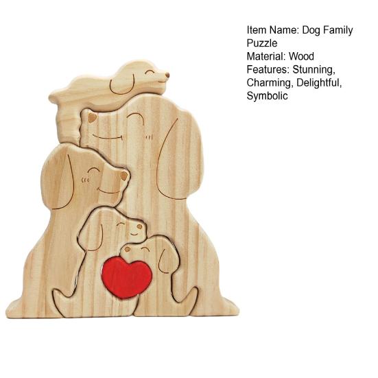 Wooden Dog Family Puzzle Loving Family Dog Jigsaw Puzzle with Red