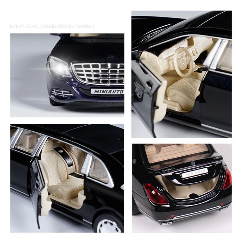 1/32 Autíčko BENZ Maybach S650 Extended Edition Kovová slitina aut Odlitky a autíčka Model auta Světelné zvukové hračky pro děti
