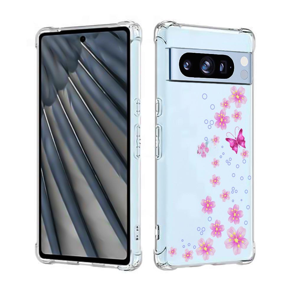 Průhledné TPU pouzdro Google Pixel 8 proti pádu s roztomilým designem koček a psů