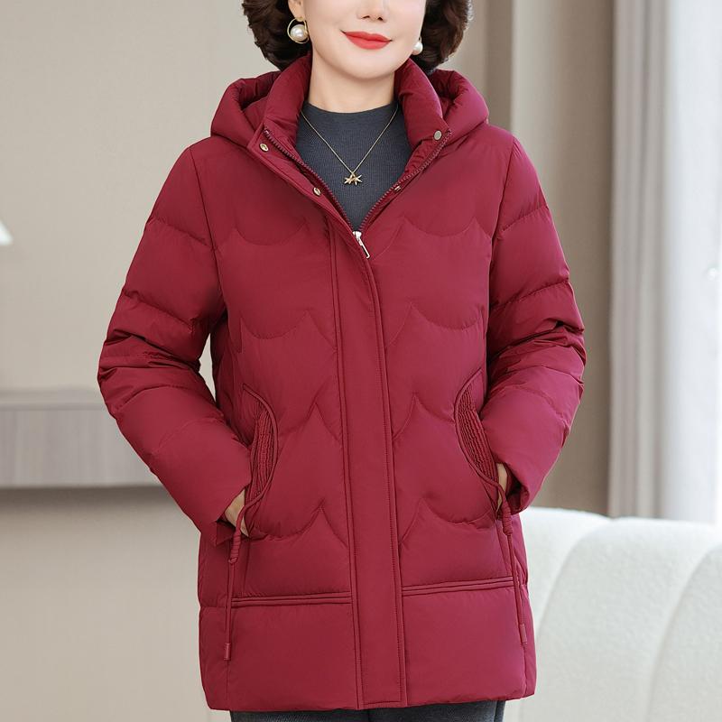 Jaquetas de Penas Tamanho Plus XL-6XL para Mulheres de Meia Idade Casacos Parka de Inverno Elegantes Soltos Espessos Quentes Casacos de Penas Roupa Exterior Feminina