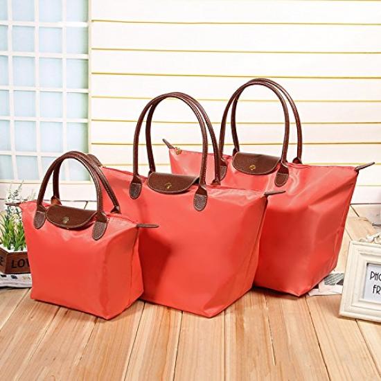 Blostirno Women's Foldable Nylon Tote Bag, Waterproof, Perfect for Commuting, Travel, and Shopping, Available In 3 Sizes (JDPB01B-L)