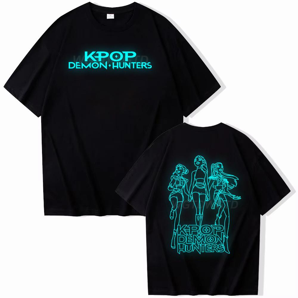 T-shirt da donna KPop Demon Hunters Witch Hunter Scollo a girocollo Manica corta Top ampio Maglietta in cotone